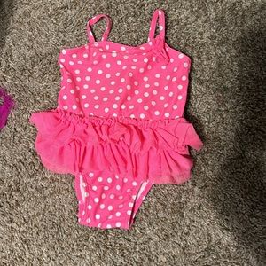 6-12 month old navy swimsuit pink and white polka dots